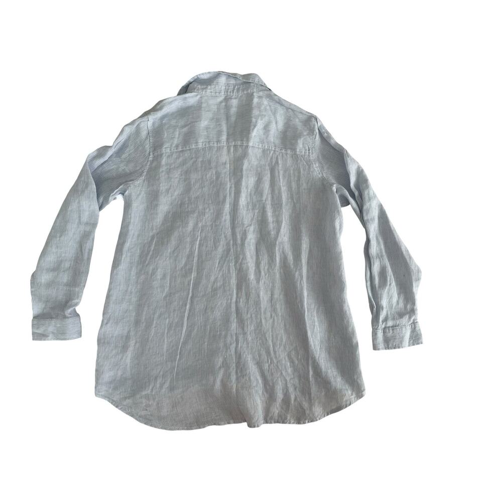 Tahari 100% Linen Blue and White Striped Long Sleeve Button Down Shirt XL - Picture 6 of 6